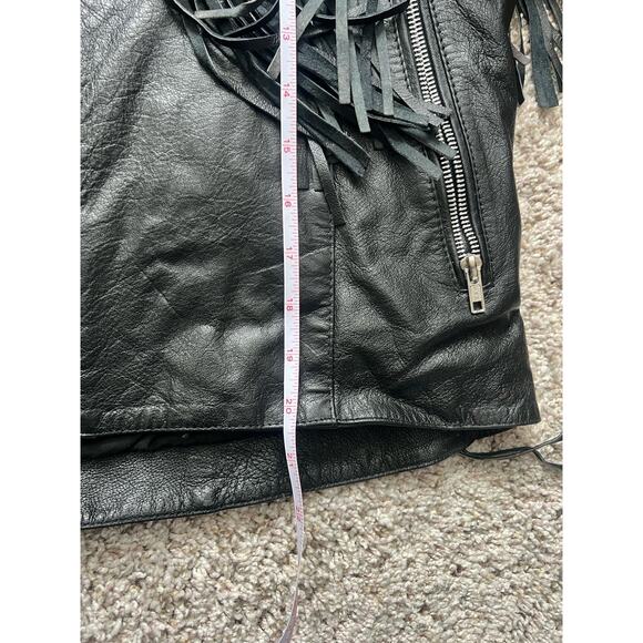 Vintage Addis Biker Fringe Leather Jacket Velvet Cut Out Rose Conchos Womens 16 - Picture 11 of 12